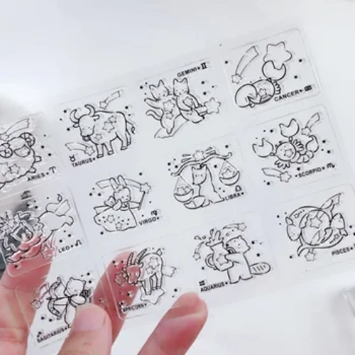 Tolv stjernebilleder Transparent silikone færdigt stempel DIY Scrapbog Gummifarve prægede dagbogsstencils Dekor Genanvendelig
