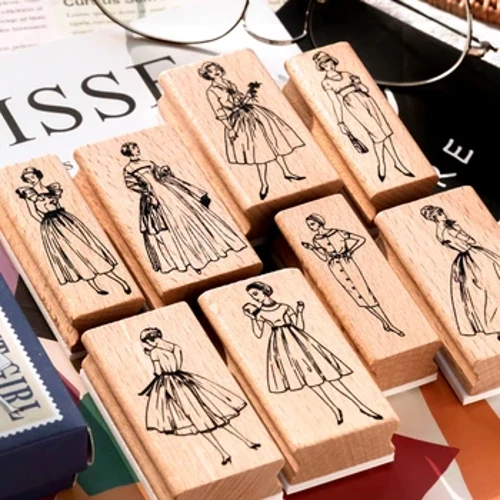 1 PC Vintage Personaggi Europei Retro Lady Dress Girl Timbri in gomma in legno Fai da te Timbro di gomma per realizzare cartoline Scrapbooking