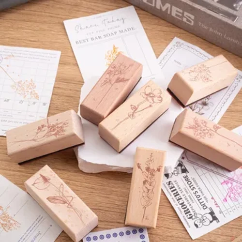 Timbro vintage con decorazione erba fiore, timbri in legno di eucalipto rosa per cancelleria scrapbooking, sigillo standard artigianale fai da te