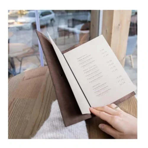 Producto modificado para requisitos particulares. Cubierta del menú del libro del portatarjetas del menú de las cubiertas de libro de cuero de la moda del restaurante