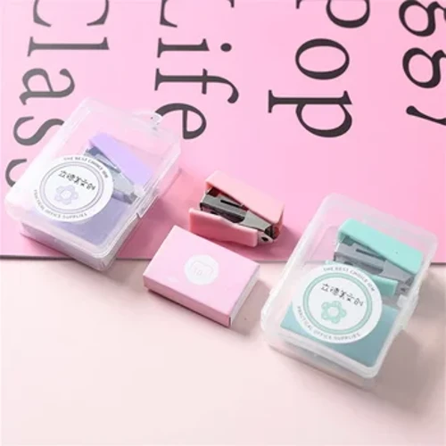Bộ kim bấm mini dễ thương Bộ kim bấm kim loại màu Morandi với 500 chiếc 10 # Kim bấm Dụng cụ đóng sách Văn phòng phẩm dễ thương Đồ dùng văn phòng trường học