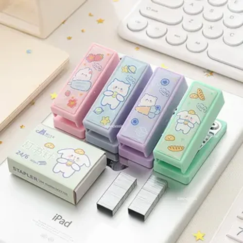 Mini ensemble d'agrafeuses avec agrafes, classeur à papier lapin ours mignon, papeterie outils de reliure de bureau, fournitures scolaires