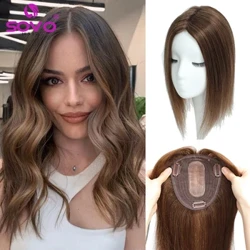 12*13cm 10" 12" 14" Topper Potongan Rambut dengan Poni 100% Real Remy Rambut Manusia Topper untuk Wanita dengan Rambut Tipis Warna Alami