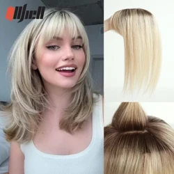 10 'īniha lauoho Toppers no nā wahine ʻOmbre ʻeleʻele ʻeleʻele Blonde ʻoiaʻiʻo ka lauoho kanaka siliki kumu ʻekolu mau paʻi i ka Topper Hair Extensions
