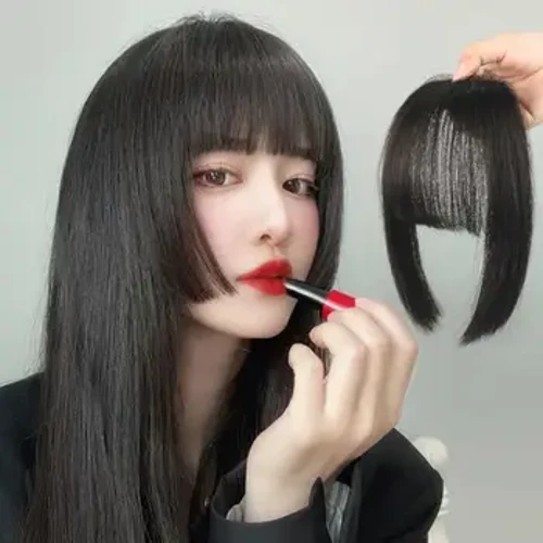 Extensions de cheveux naturels pour femmes, frange plate en Fiber de haute température, coupe princesse Hime, faux cheveux pour tenue