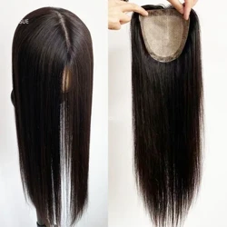 24 Zoll Long Virgin Europäesch Mënsch Hoer Topper 15X6CM Silikon Haut Fake Scalp Seid Base Damen Toupée mat Clips oder PU ronderëm