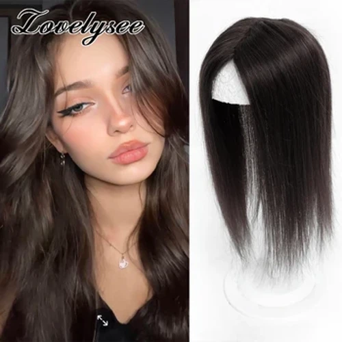 Toppers de cabelo 7x10cm, liso, natural, preto, brasileiro, 100% cabelo humano real para mulheres, clipe na extensão de cabelo, 10 ''-18''
