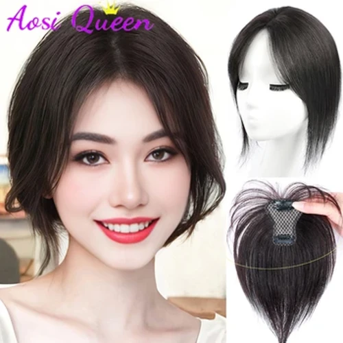 AOSI Synthetische Haarspeld Stijl Pony Uitbreiding Natuurlijke middenscheiding Pony Fringe Topper Haarstukje Onzichtbare Clourse Haarstukjes