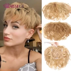 HUAYA synthétique courte vague de maïs cheveux Topper avec frange Invisible 3D cheveux toupet pour les femmes vague d'eau pince dans les Extensions de cheveux