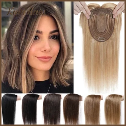 Silk Top Sylfaen Merched Topper Gwallt Menywod Wigiau Clip Mewn Gwallt Dynol Go Iawn Hairpiece Dynol Estyniad Gwallt Dynol Tenau Anadlu Menywod Toupper