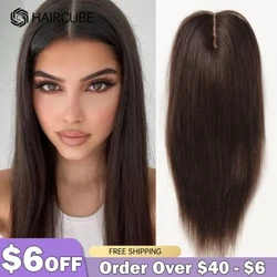 100% Remy cheveux humains Toppers femmes cheveux Toppers pour cheveux clairsemés naturel brun noir partie moyenne cheveux pièces Base en soie 4 Clips