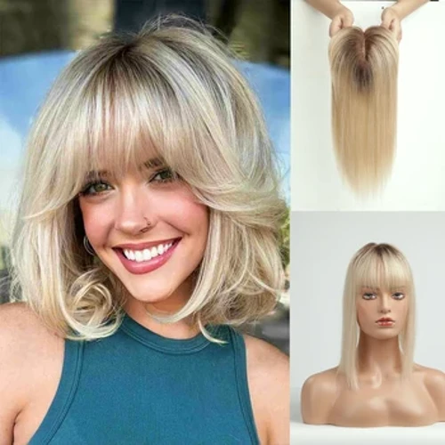 Tóc Con Người Trang Trí Đồ Lụa Đế Tóc Vàng Ombre Đậm Gốc Remy Con Người Làm Tóc Bộ Tóc Giả Cho Nữ Da Trắng 10/14 inch Tóc Của Con Người
