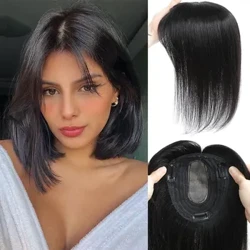 PLADIO 13*12cm 10" 12" 14" Topper Potongan Rambut dengan Poni 100% Real Remy Rambut Manusia Topper untuk Wanita Rambut Tipis