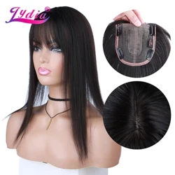 Lydia für Frauen, glatte synthetische gemischte Haar-Extensions, Topper mit Pony, Clip-in-Haarteil, braun-schwarzer Haaransatz, Perücke, 16 Zoll