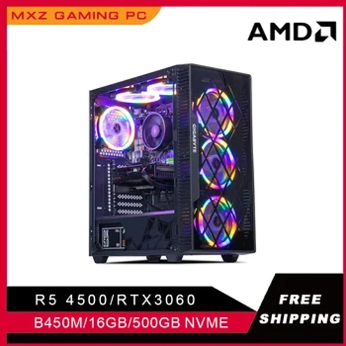 MXZ Gaming PC Ryzen 5 4500 RTX3060 500GB NVME Windows10 Pro Key Desktop Computer For System Unit PC Tilpass PC-spillerkomplett