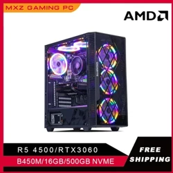 MXZ spēļu dators Ryzen 5 4500 RTX3060 500GB NVME Windows10 Pro galddators ar atslēgu sistēmas vienībai personālajam datoram Pielāgot datora spēlētāju komplektu