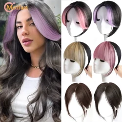 MEIFAN synthetisches Topper-Haarteil, hervorgehobener lila-rosa Pony, Mittelteil, gerader Pony, der weißes Haar bedeckt, Verschluss-Haarteil
