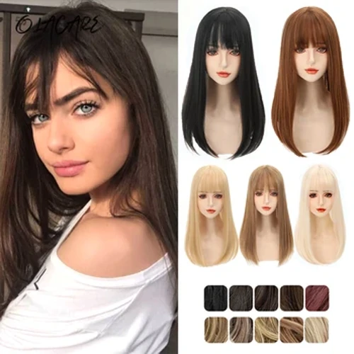 Klipu ya OLA ya Vidonge vya Nywele Mrefu Virefu vya Nywele Viongezeo vya Nywele vya Synthetic Natural Black Brown 3-Klipu yenye Bang Fake Hairpiere