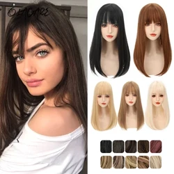 OLA Lang Steil Haar Toppers Clip Hair Extensions Synthetisch Haar Topper Natuurlijk Zwart Bruin 3-Clip met Bang Nep hairpiere