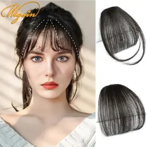 WIGSIN Poni Udara Sintetis Rambut Wanita Mini Palsu Poni Ireng Coklat Rambut Ekstensi Rambut Kanggo Bocah-bocah wadon
