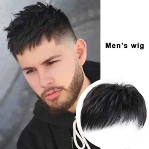 1Pc Männer Hairpiece Stylesch Männer Perücke Natierlech Ofdeckung Liichtgewiicht Männer syntheteschen Hoer Perücke fir Kuerz riichtaus Hairpiece mat Bangs