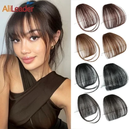 Frangia d'aria finta economica Estensione dei capelli sintetici Frangia di capelli d'aria leggera morbida Clip sull'estensione dei capelli Frangia di capelli lisci finti