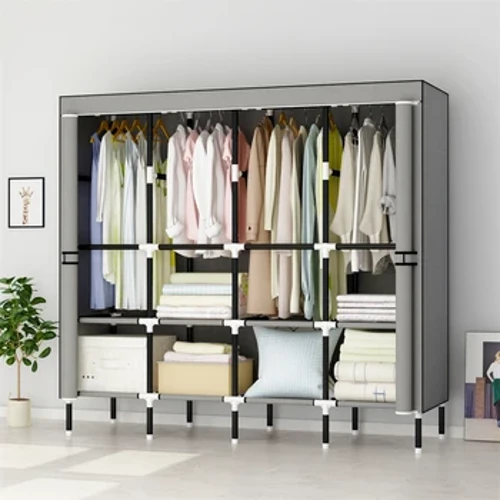 LEEGOHOME Tủ Quần Áo Tủ Quần Áo 64in 163x42x170 cm Tủ Quần Áo Vải Thép Tủ Quần Áo Treo với 8 Kệ Chứa Đồ & 4 Thanh Treo