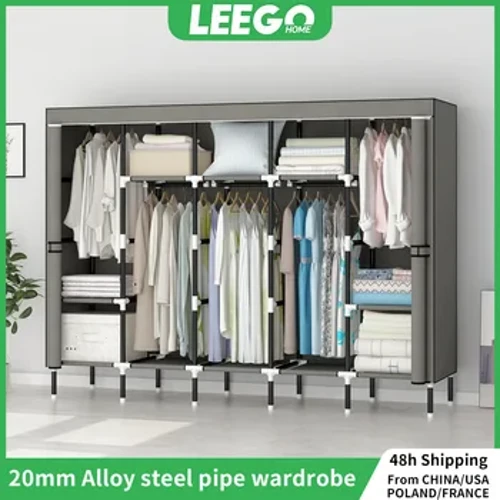LEEGOHOME Shkaf shkafi 80 dyuym 203x42x170CM Shkaf po'latdan yasalgan kiyimlar 10 dona saqlash javonlari va 5 ta osilgan tayoq bilan osilgan