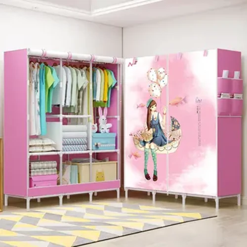 Enkel garderobe sovesal Studenter non-woven foldestof garderobe Stor kombination garderobe foldeskab Smuk pige