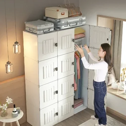 Comhthionól Wardrobes Nua-Aimseartha Plaisteach Feistis Simplí Wardrobes Stóráil Teach Cíosa Ilfheidhmeach Clóis Seomraí Leapa Troscán Tí