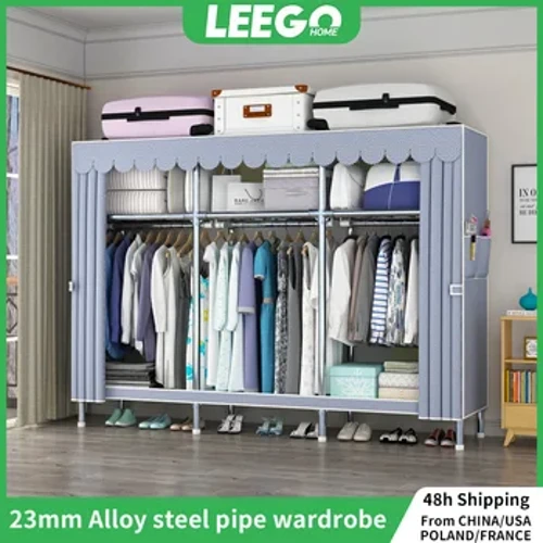LEEGOHOME Nội Thất Vải Tủ Quần Áo Tủ Quần Áo Màu Xám 66/85/110/130/150/170/195x45x170CM 23MM Đậm Ống Thép Hỗ Trợ