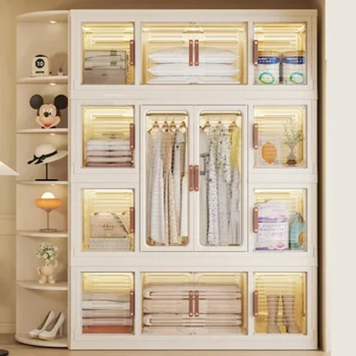 Wardrobes Fillte Suiteáil Saor in Aisce Caibinéid Stórála Inbhainte Clóis Seomraí Leapa Baile Seomra Cíosa Simplí Nua-Aimseartha Wardrobes Plaisteacha