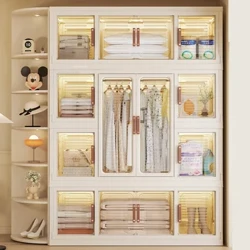 Wardrobes Fillte Suiteáil Saor in Aisce Caibinéid Stórála Inbhainte Clóis Seomraí Leapa Baile Seomra Cíosa Simplí Nua-Aimseartha Wardrobes Plaisteacha