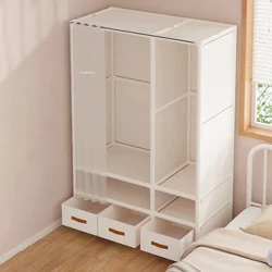 Wardrobe Fabraic Ilchiseal Nua-Aimseartha le Tarraiceán Wardrobes Oscailte le haghaidh Éadaí Seomraí Leapa Iniompartha Baile Comh-Aireachta Stórála Crochta Dustproof