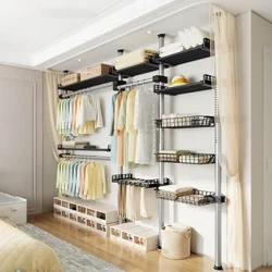Wardrobes Oscailte Nua-Aimseartha Crochtóir Éadaí Spáis-shábháil ilfheidhmeach Raca Wardrobe Seomraí Leapa Urlár go síleáil Clóis éadaí cúinne