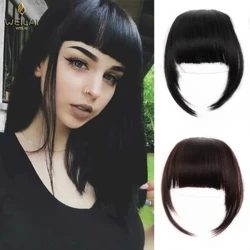 WEILAI Clip in Hair Bangs Extension Hairpiece Synthetic Natural Fake Bang Hårbit Air Bangs Clip on Bangs Svart Brun