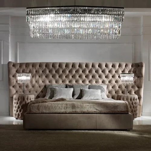 Ánh sáng sang trọng Thiết kế mới nhất Gỗ Loại Queen Size Nội thất phòng ngủ Giường đôi đầy đủ khung giường có đầu giường lớn