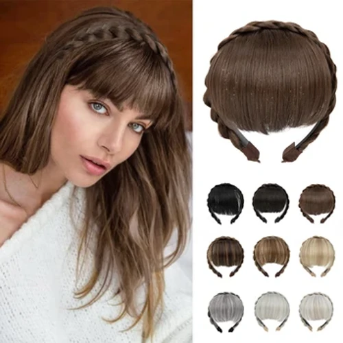 I-Synthetic Headband Bangs Extension Izinwele Ezingelona iqiniso Umphetho Obufiphele ongenazo Izinhlangothi Ezinde Kwabesifazane I-Flase Yemvelo Emnyama Ensundu Isiqephu Sezinwele B11