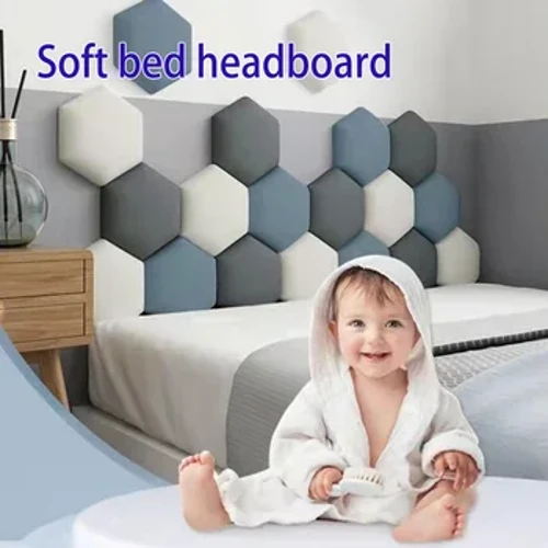 Weiches, sechseckiges Bettkopfteil, Tatami-Wandumrandung, selbstklebend, Bett, Schlafzimmer, Wohnzimmer, dekorativer Babyschutz