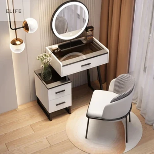 ELIFE Mea Paʻa Laʻau Paʻa Home Liʻiliʻi Hale Paʻi Paʻi Paʻa Māmā Māmā ʻO ke aniani nani Vanity Storage Cabinet Integrated Makeup Table