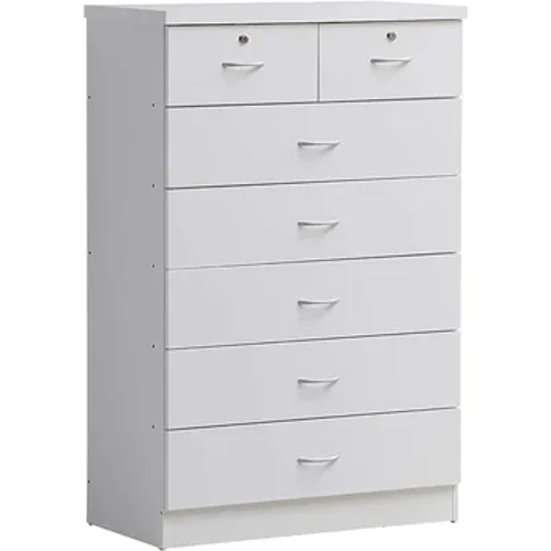 I-7 Drawer Wood Dresser, 31.5 in Wide Chest of Drawers, w/ 2 Locks on the Top Drwers, Storage Organization Unit for Clothing