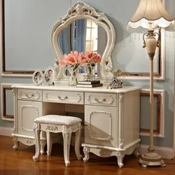 Commodes européennes de luxe légères pour chambre à coucher, meubles de princesse, coiffeuse blanche, Table de maquillage avec ensemble de miroirs lumineux