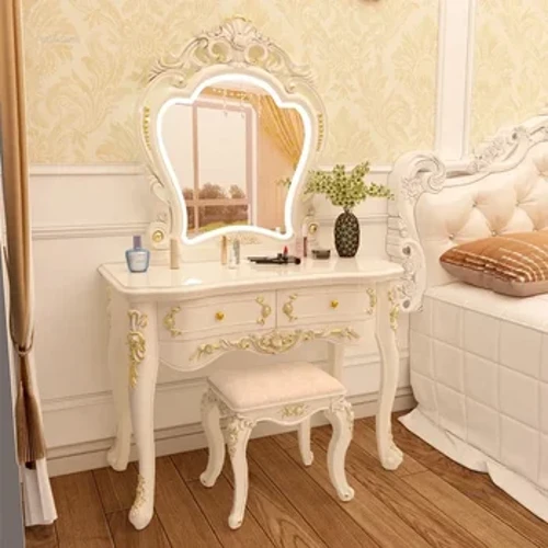 Tábla Feistis na hEorpa le haghaidh Seomraí Leapa Táblaí Vanity Só Solas le Tarraiceáin Gúnaí Makeup Troscán Baile le Scáthán faoi stiúir w