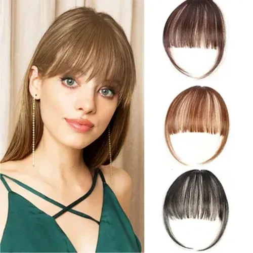 Frangia ad aria sintetica Posticci resistenti al calore Capelli da donna Frangia naturale nera marrone chiaro Fermagli per capelli per estensioni