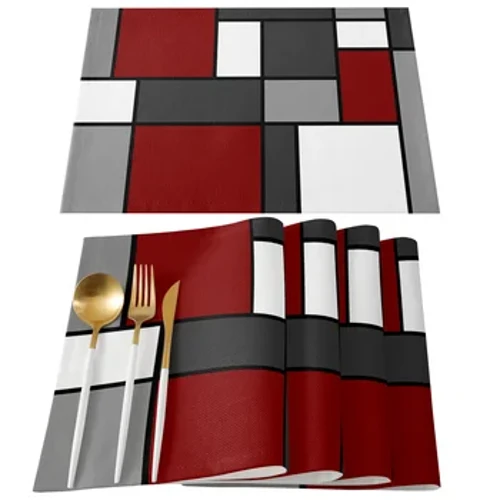 4/6pcs Placemats Abstract Patrún Geoiméadrach Cistine Tábla Itheacháin Maisiúchán Gabhálais Línéadaigh Teas- frithsheasmhach in earraí boird Mataí Coaster