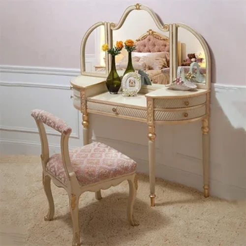 Set da camera da letto europeo da toeletta Tavolo da toeletta multifunzionale semplice e moderno con grande specchio Comò per trucco per piccoli appartamenti Z
