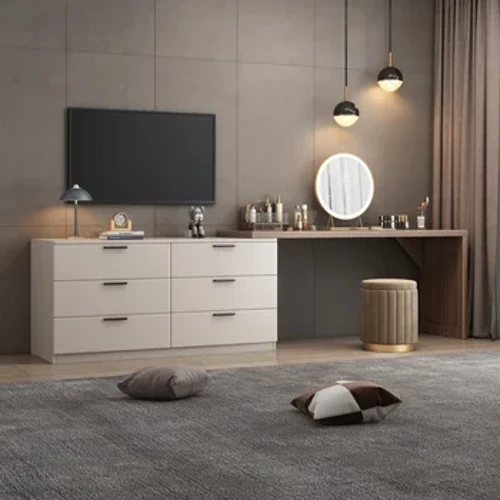 Tocador de maquillaje de lujo con espejo, mueble de TV, tocador, tocador de madera maciza, mesa telescópica, muebles de dormitorio