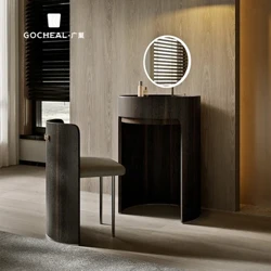 Mini cômoda quarto simples e moderno esfumaçado pequeno quarto principal mesa redonda de maquiagem combinação de banco de maquiagem