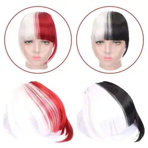 Bangs Wig Shintéiseach na mBan Le Dhá Phaistí Gruaige Gearr Dhíreach Breathable Agus Sideburns