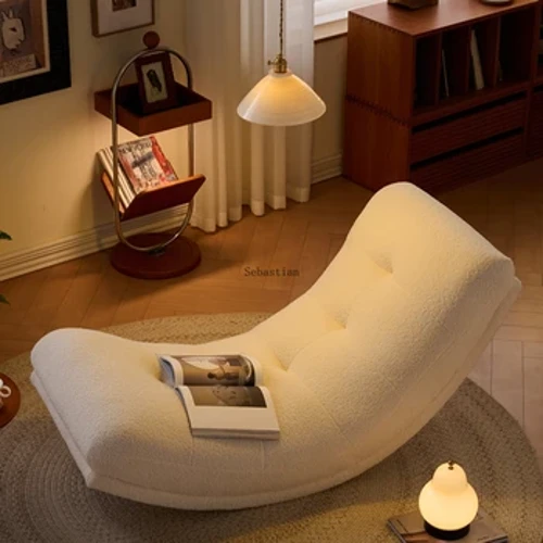 Moon Schaukelstuhl, Lamm Plüsch Familie Freizeit Kleines Wohnzimmer, Creme Stil Einzelperson Lounge Stuhl, Gebogenes Lazy Sofa